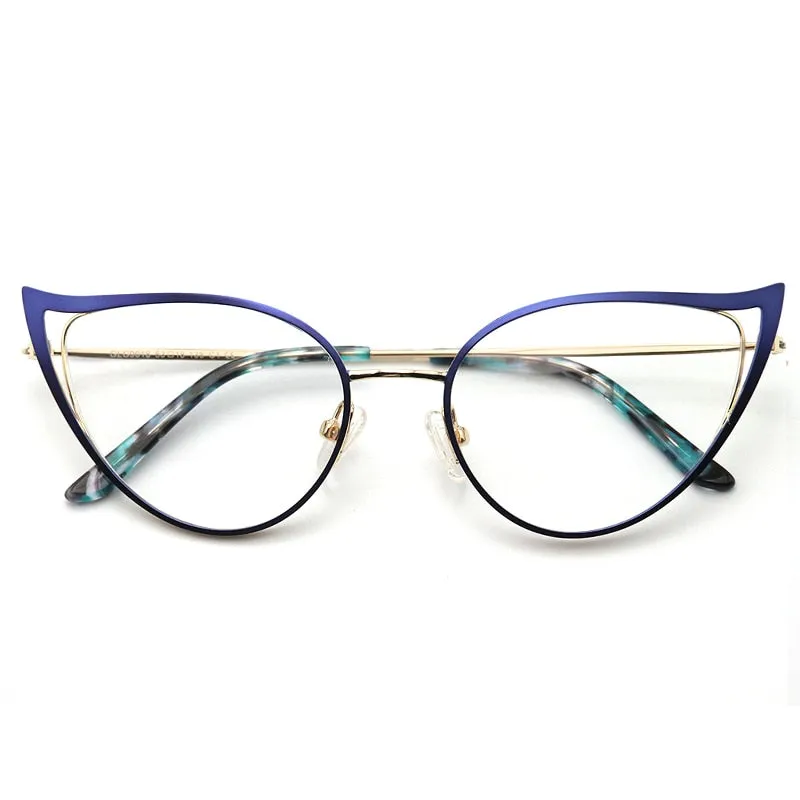 Laoyehui Women's Eyeglasses Cat Eye Alloy Reading Glasses Red Blue Purple 9016