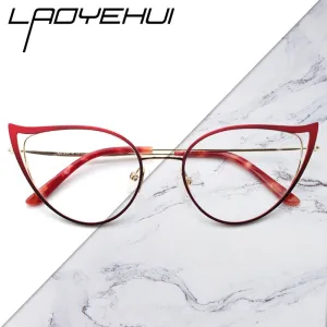 Laoyehui Women's Eyeglasses Cat Eye Alloy Reading Glasses Red Blue Purple 9016