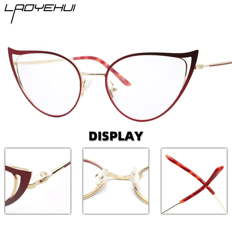 Laoyehui Women's Eyeglasses Cat Eye Alloy Reading Glasses Red Blue Purple 9016