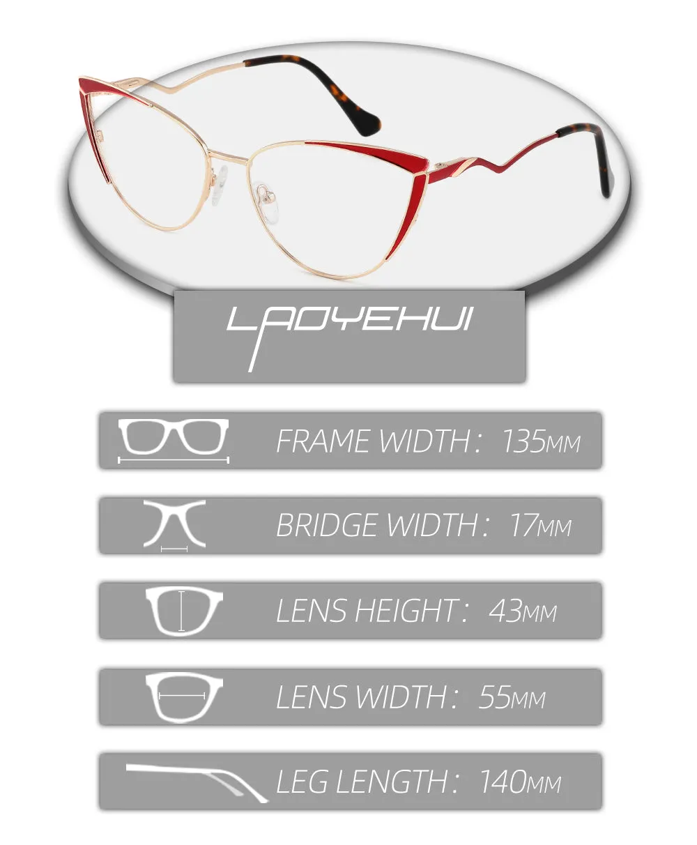 Laoyehui Women's Full Rim Butterfly Cat Eye Alloy Hyperopic Reading Glasses Anti Blue Light Glg8908