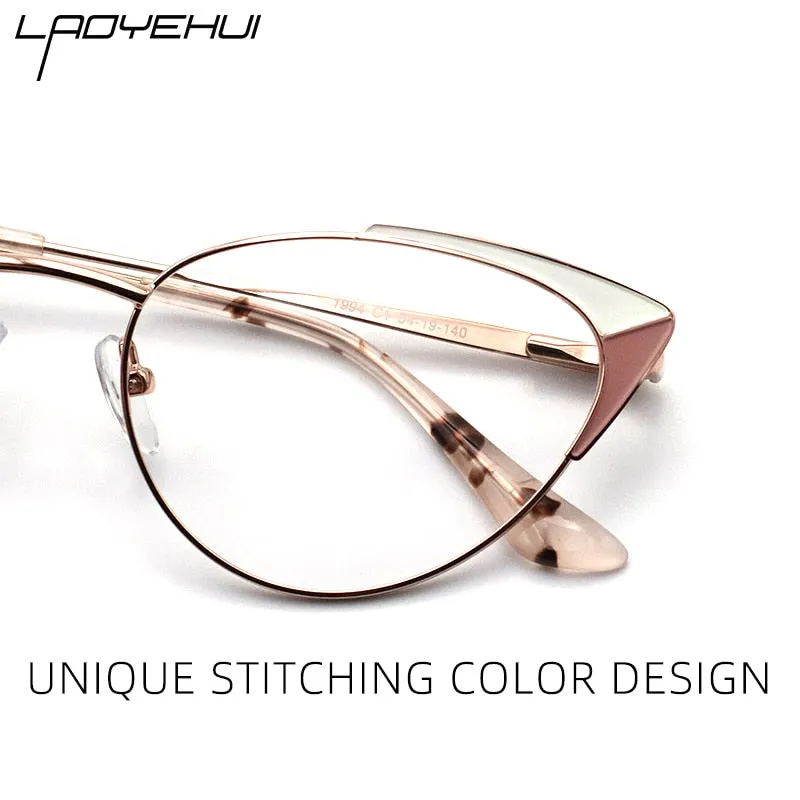 Laoyehui Women's Full Rim Cat Eye Alloy Hyperopic Reading Glasses Purple 1994cc