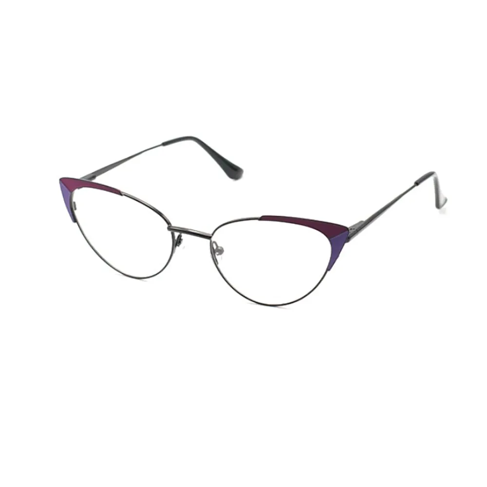 Laoyehui Women's Full Rim Cat Eye Alloy Hyperopic Reading Glasses Purple 1994cc