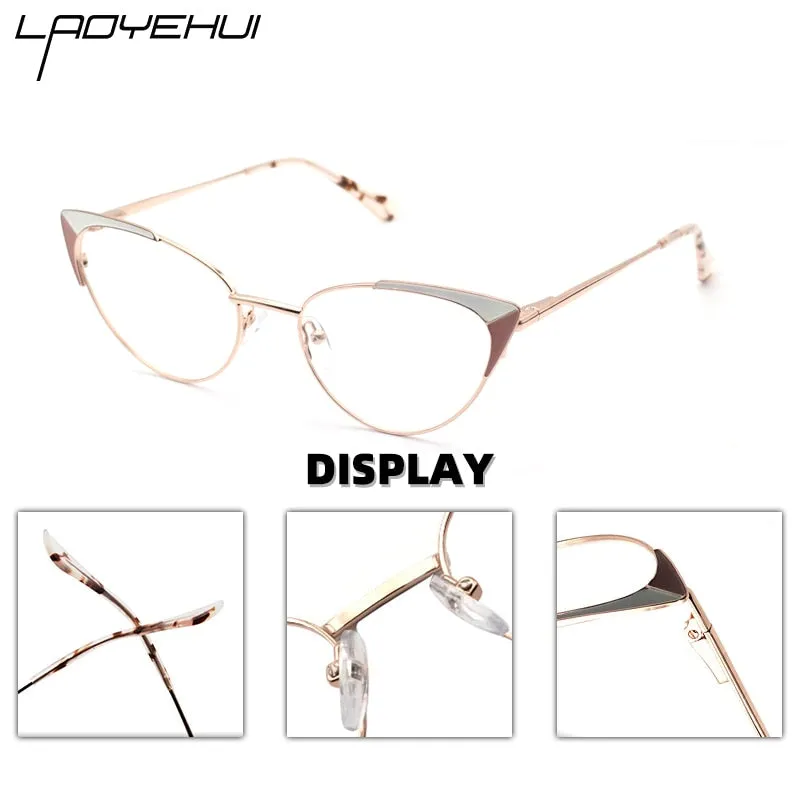 Laoyehui Women's Full Rim Cat Eye Alloy Hyperopic Reading Glasses Purple 1994cc