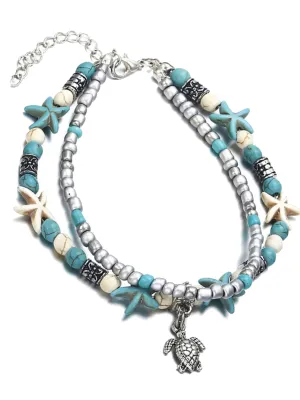 Layered Starfish & Sea Turtle Boho Anklet Bracelet