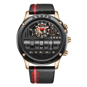 Men's Wrist Watches Military Sport Quartz Unique Rotate Date Leather Strap Watch | A9022