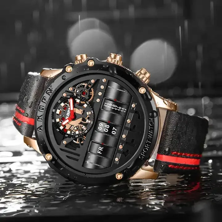 Men's Wrist Watches Military Sport Quartz Unique Rotate Date Leather Strap Watch | A9022