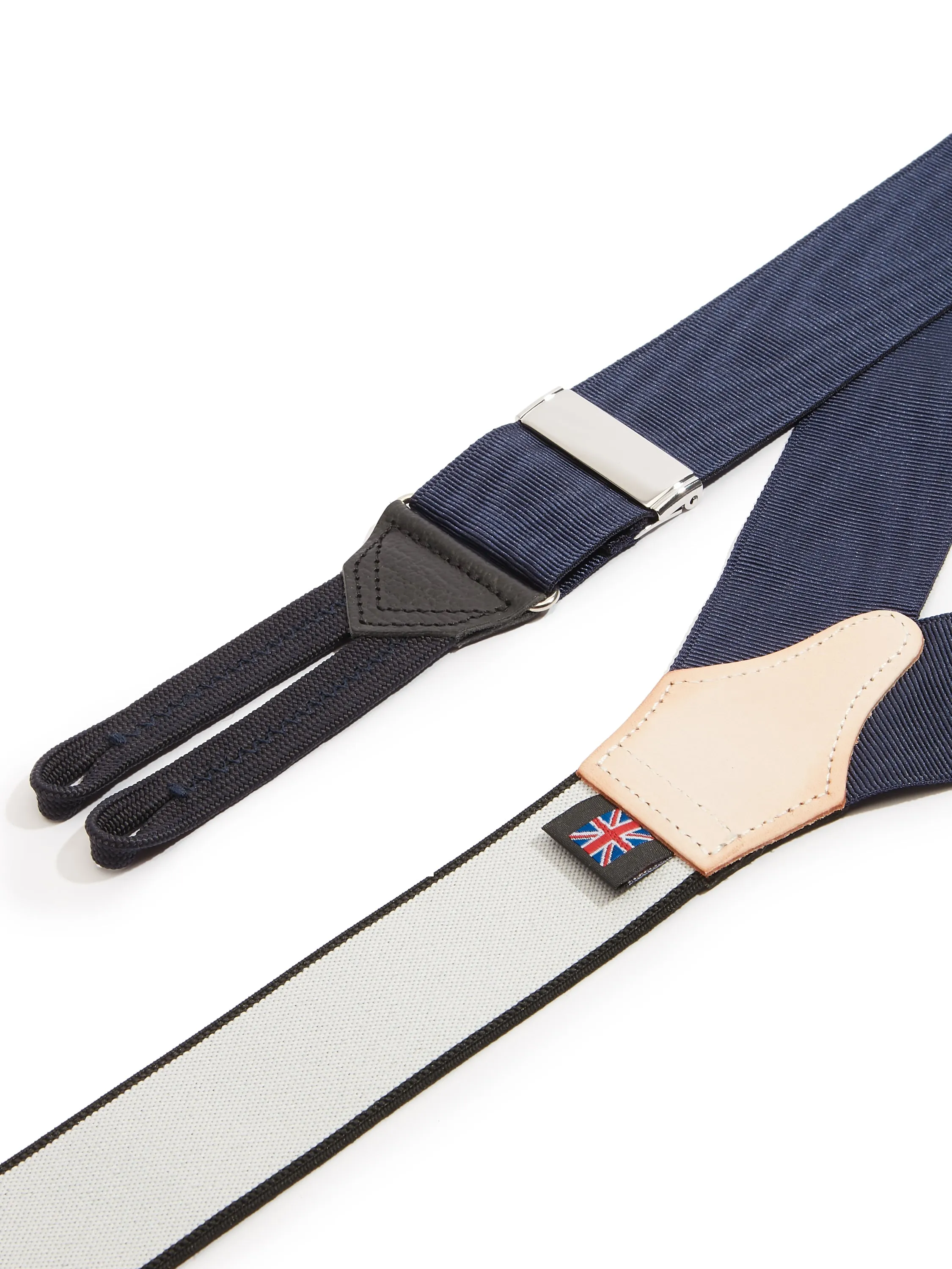 Moire Silk Suspenders - Navy