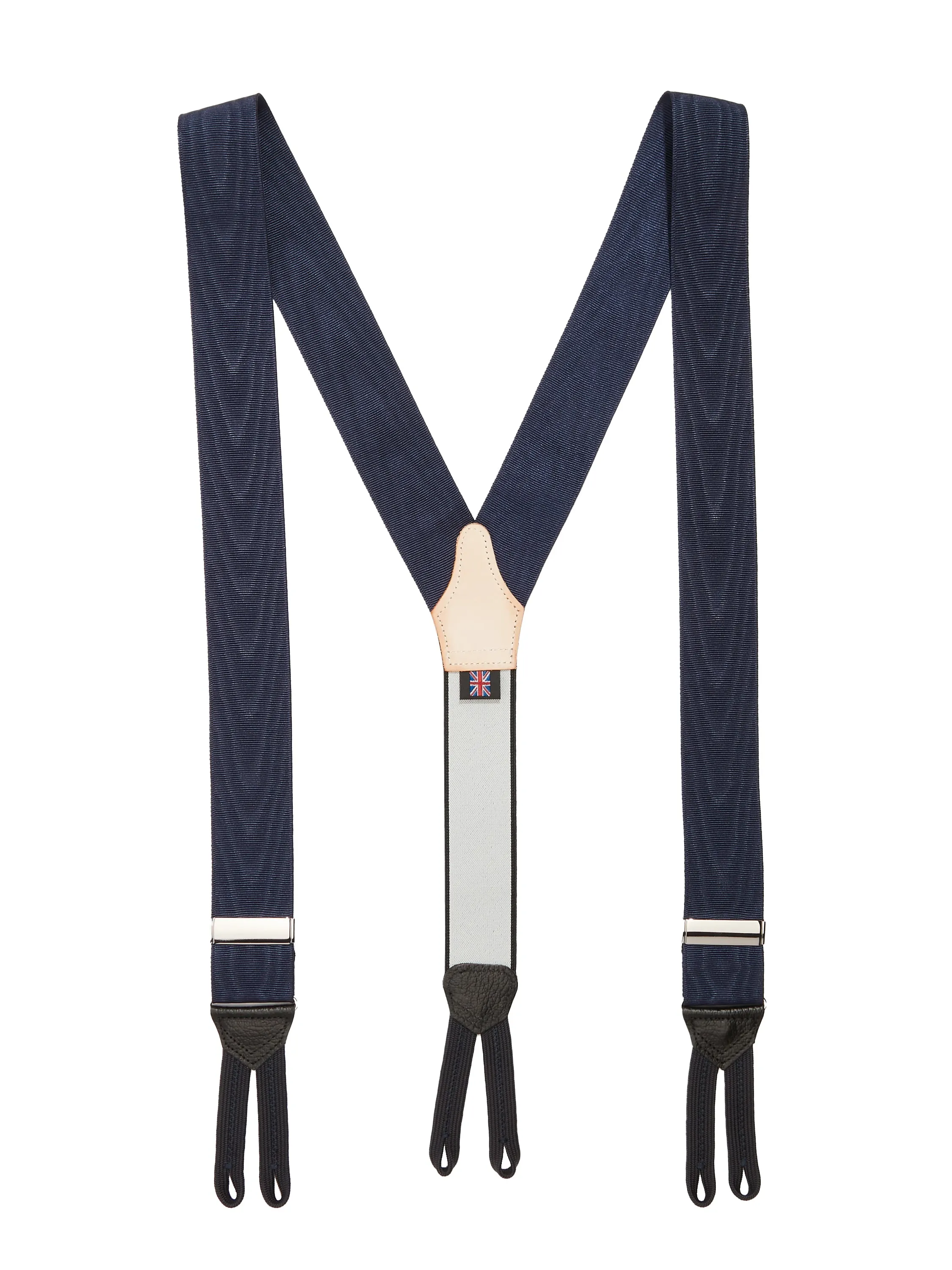 Moire Silk Suspenders - Navy