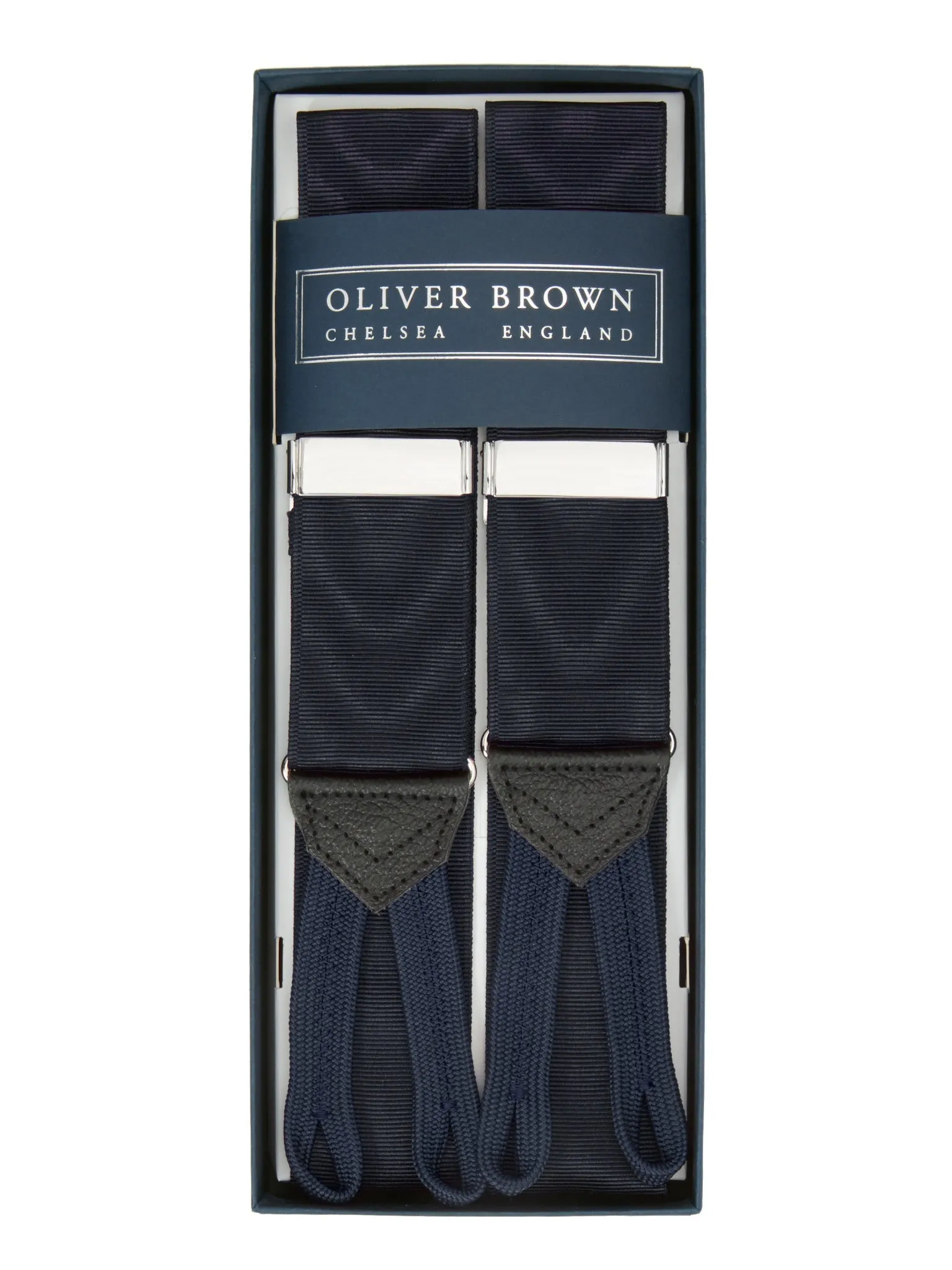 Moire Silk Suspenders - Navy