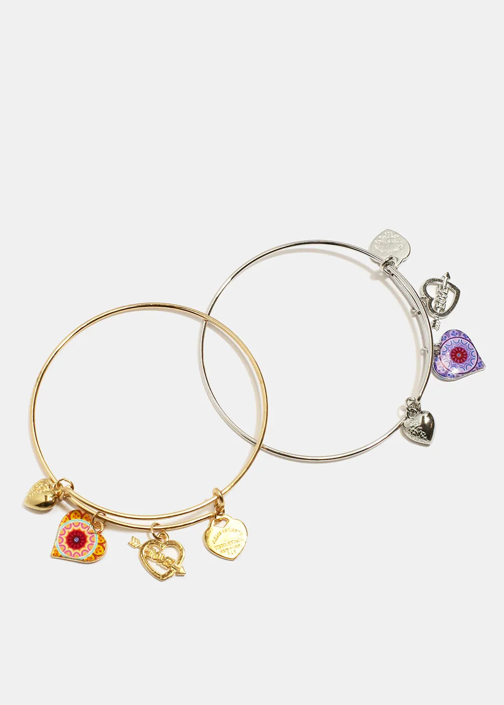 Multi Heart Charm Bangle Bracelet