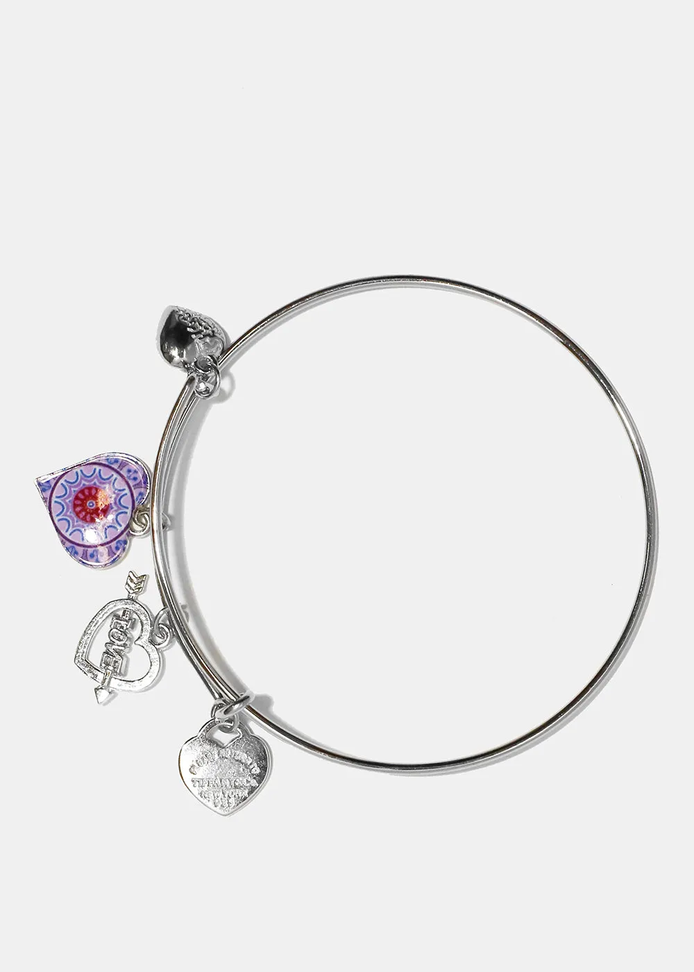 Multi Heart Charm Bangle Bracelet