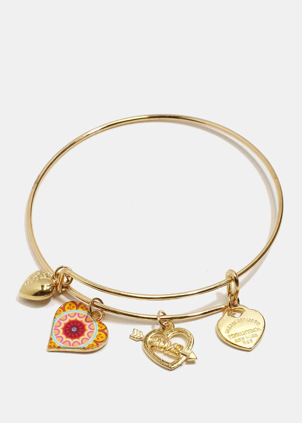 Multi Heart Charm Bangle Bracelet