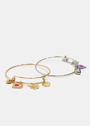 Multi Heart Charm Bangle Bracelet