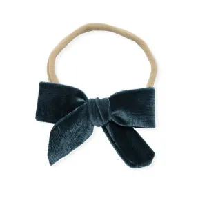 oh baby! School Girl Bow Velvet Medium Nylon Headband - Teal