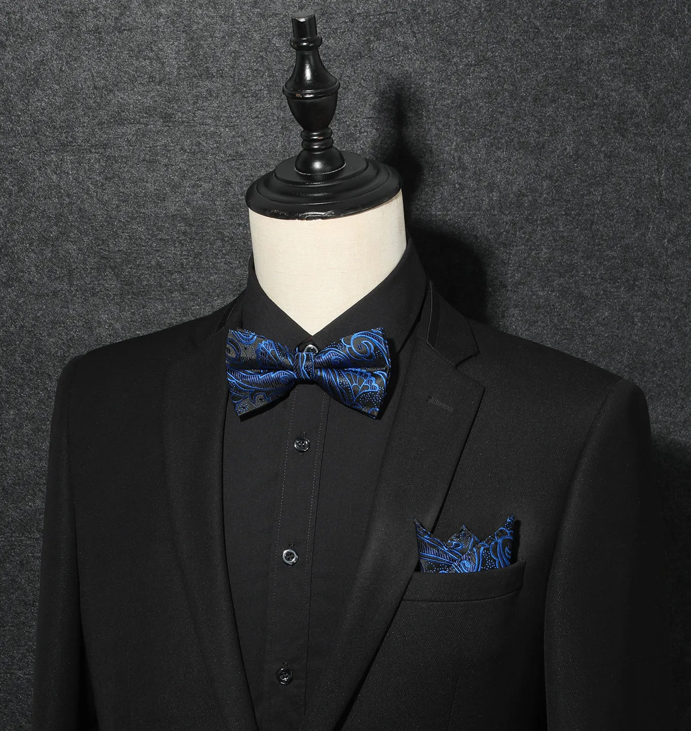 Paisley Pre-Tied Bow Tie & Pocket Square - A-BLUE 1