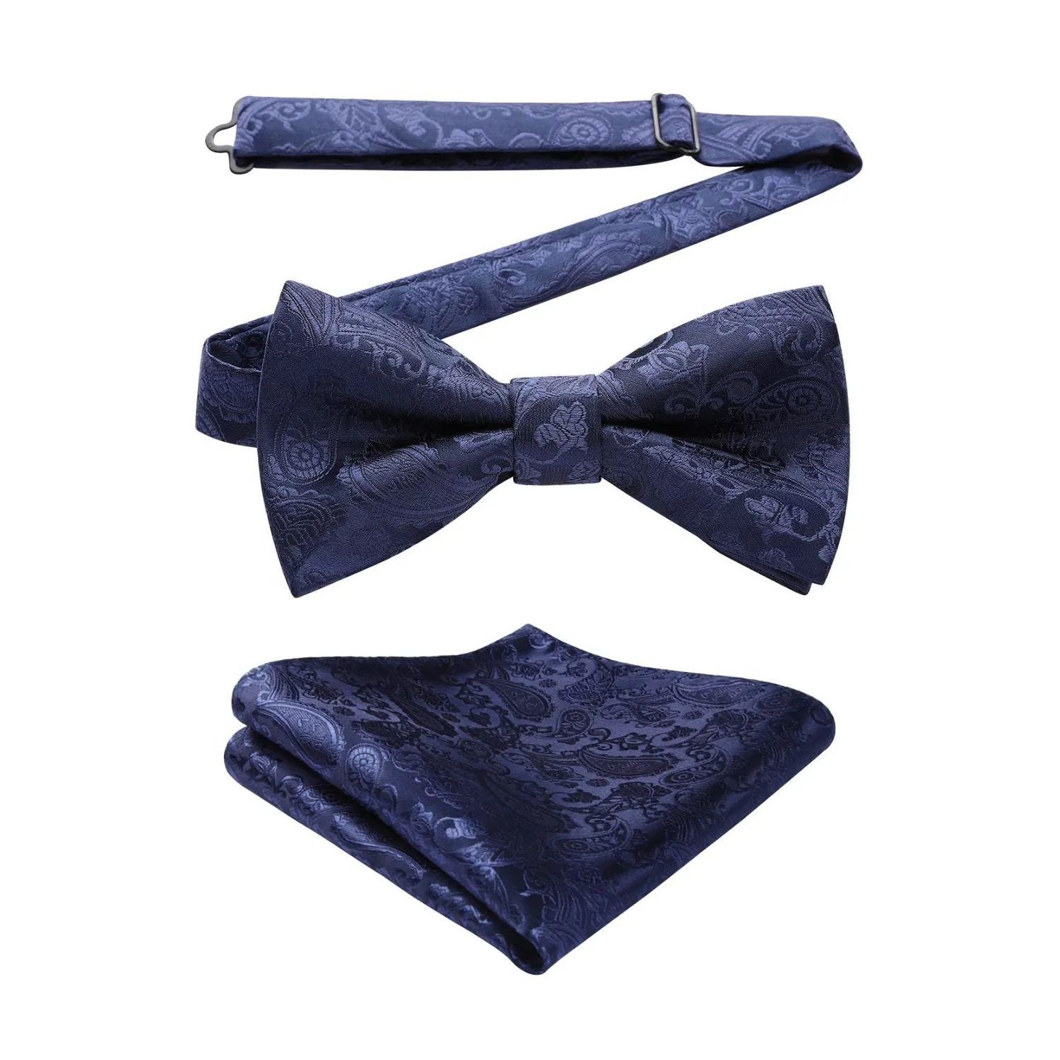 Paisley Pre-Tied Bow Tie & Pocket Square - A-BLUE 4