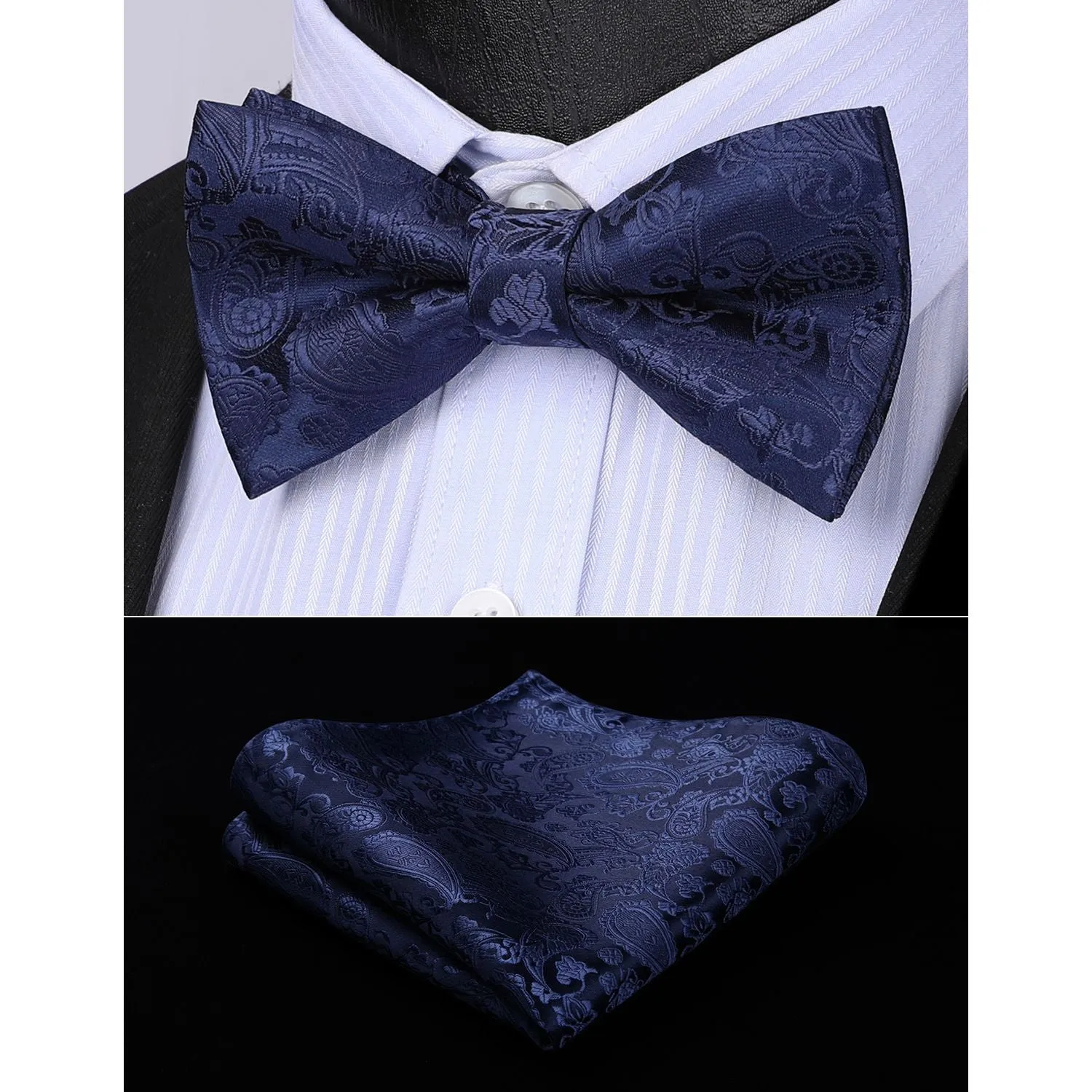 Paisley Pre-Tied Bow Tie & Pocket Square - A-BLUE 4