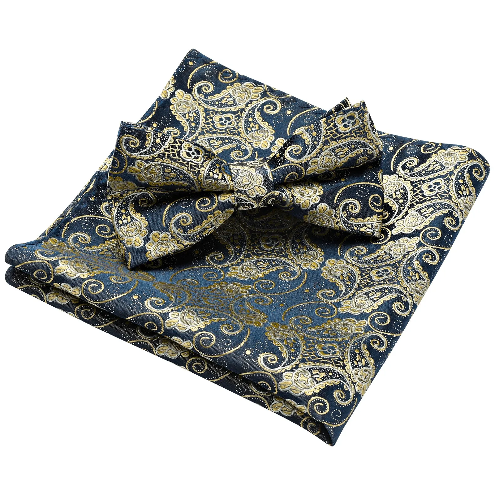 Paisley Pre-Tied Bow Tie & Pocket Square - A-BLUE 9