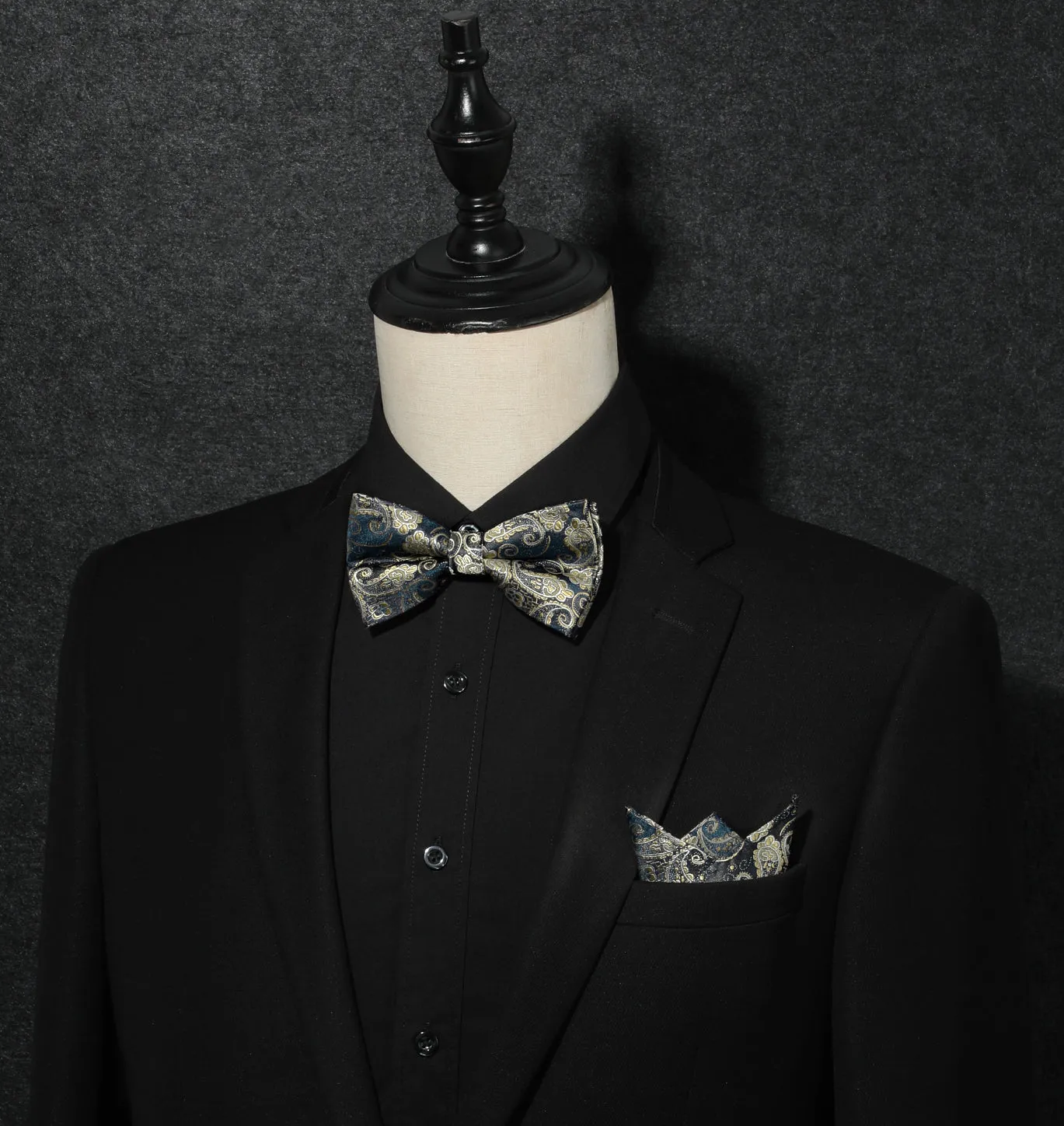 Paisley Pre-Tied Bow Tie & Pocket Square - A-BLUE 9