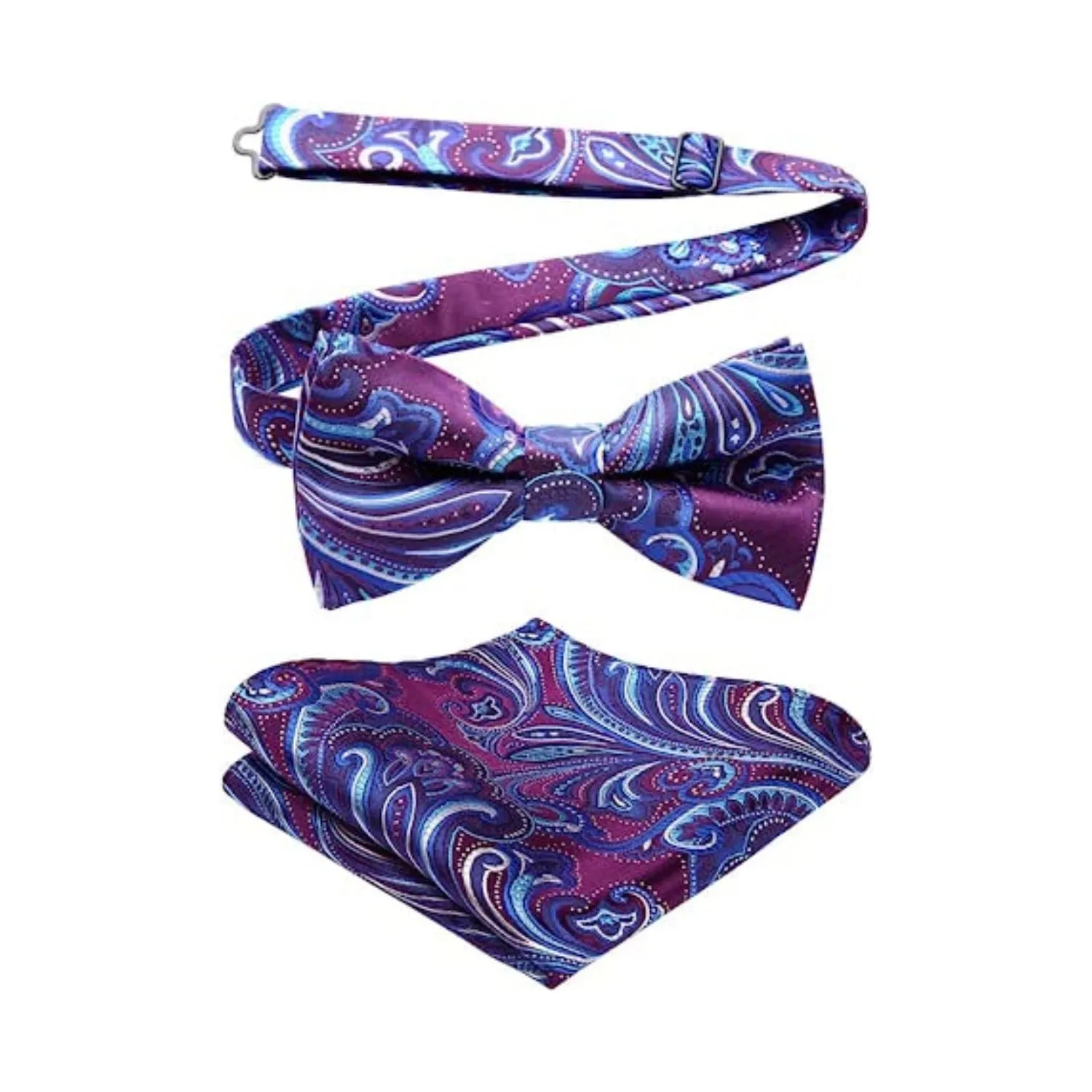 Paisley Pre-Tied Bow Tie & Pocket Square - D-PURPLE 3