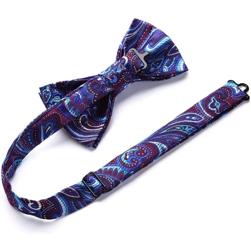 Paisley Pre-Tied Bow Tie & Pocket Square - D-PURPLE 3