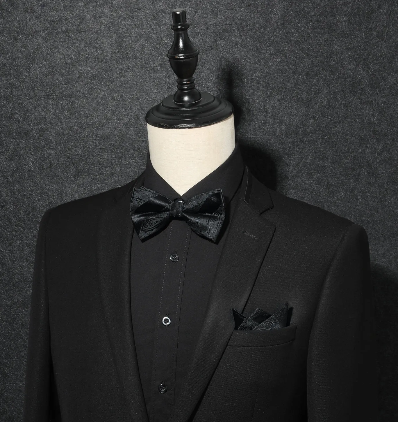 Paisley Pre-Tied Bow Tie & Pocket Square - H-BLACK1