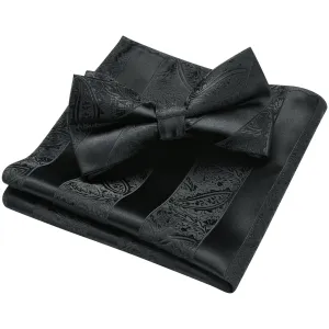 Paisley Pre-Tied Bow Tie & Pocket Square - H-BLACK1