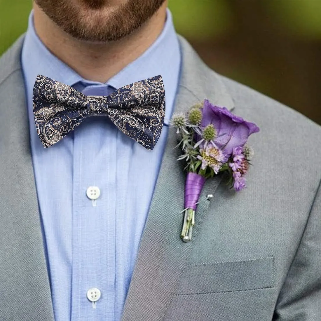 Paisley Pre-Tied Bow Tie - BLUE/GOLDEN