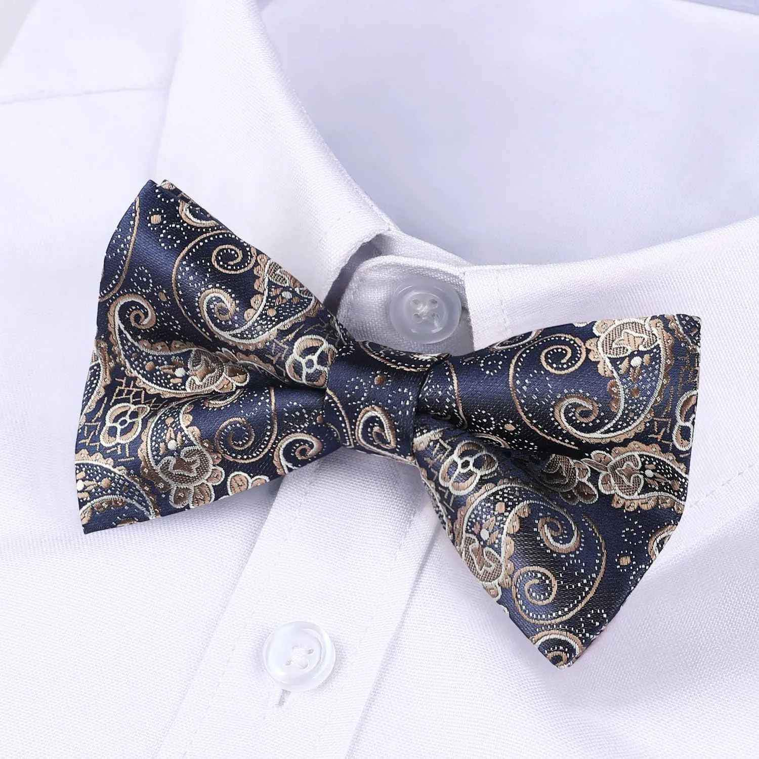 Paisley Pre-Tied Bow Tie - BLUE/GOLDEN