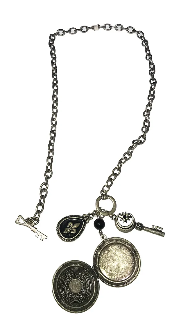 Photo Locket Vintage Silver Key Charm Necklace