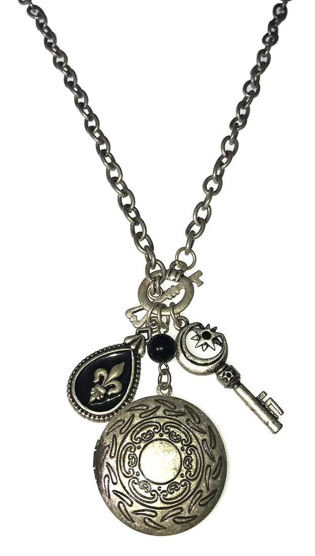 Photo Locket Vintage Silver Key Charm Necklace