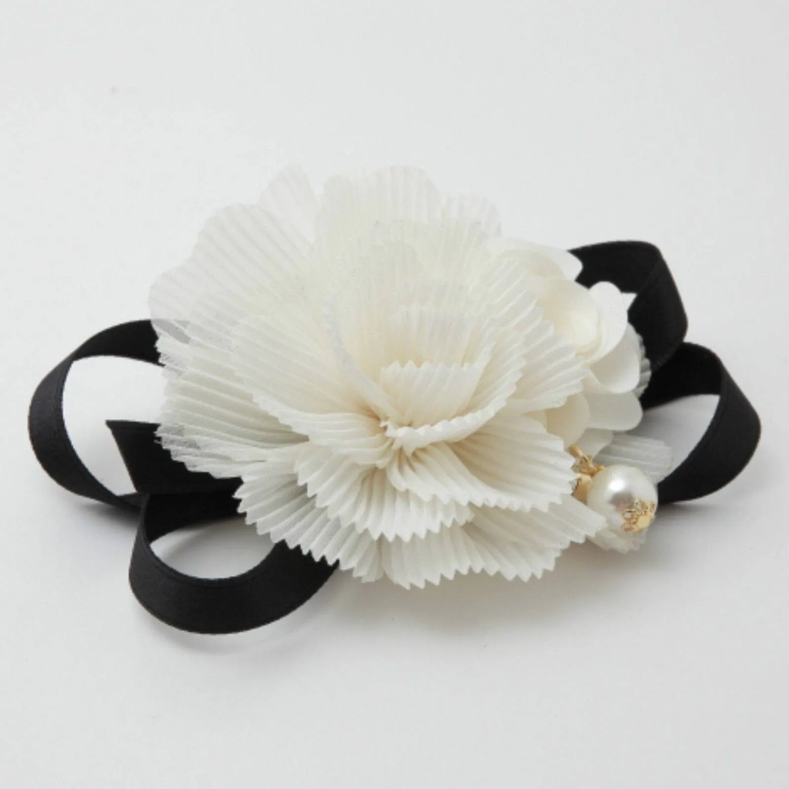 Pleated flower black bow Knot decorated elastic ponytail Holder Women Hair Elastics