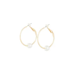 Polished Gold Pearl Hoop Earrings