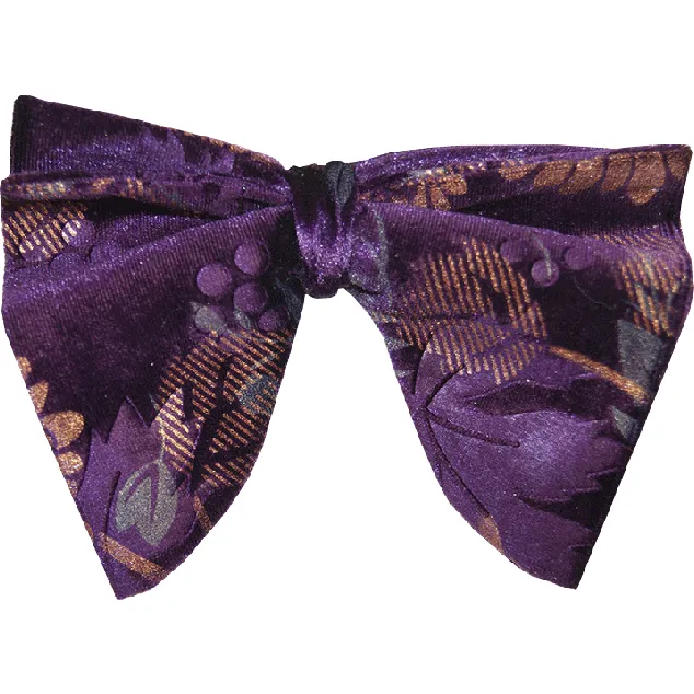 Purple Gold Floral Velvet Butterfly Tear Drop Bowtie