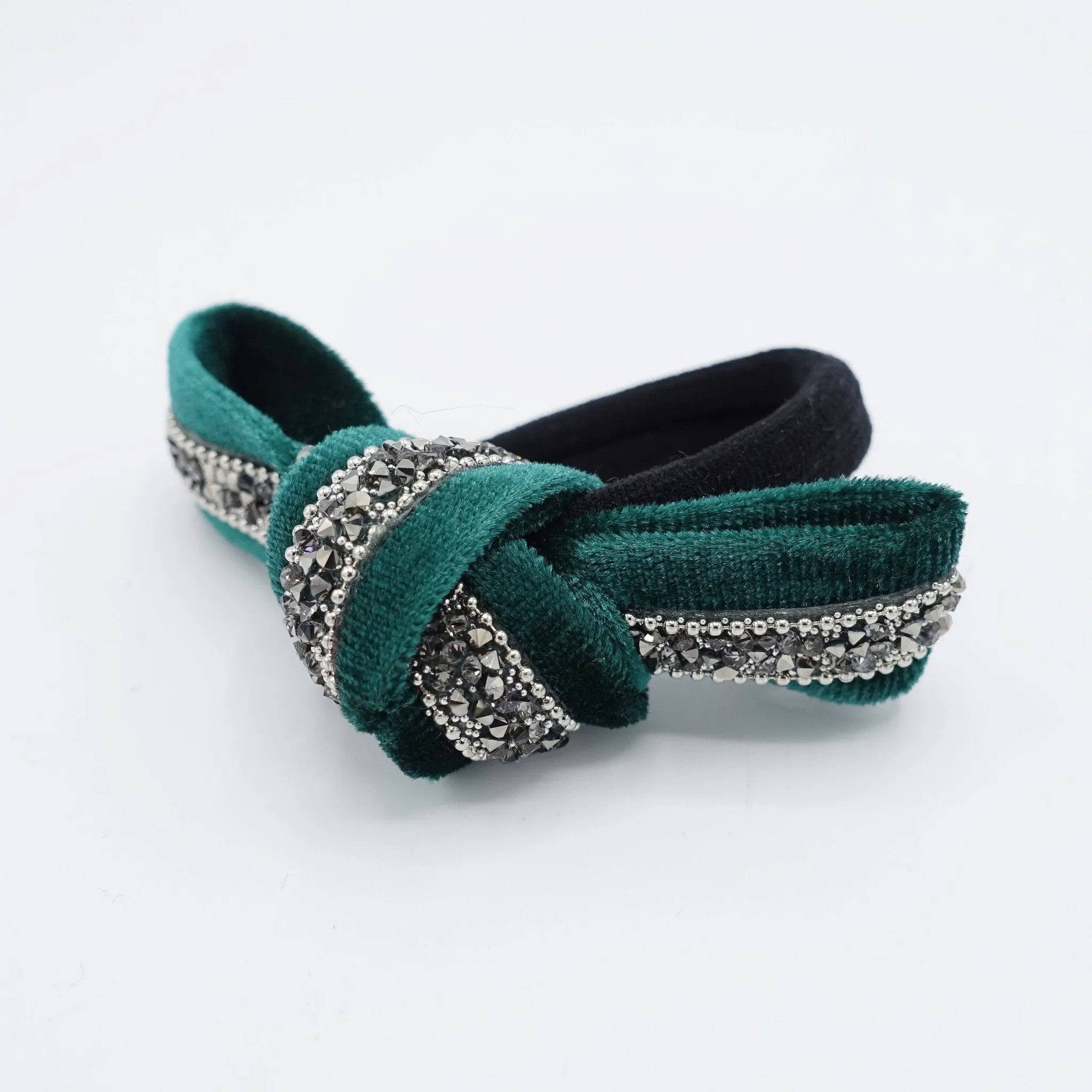 rhinestone embellished  velvet bow knot hair elastic ponytail holder women hair tie