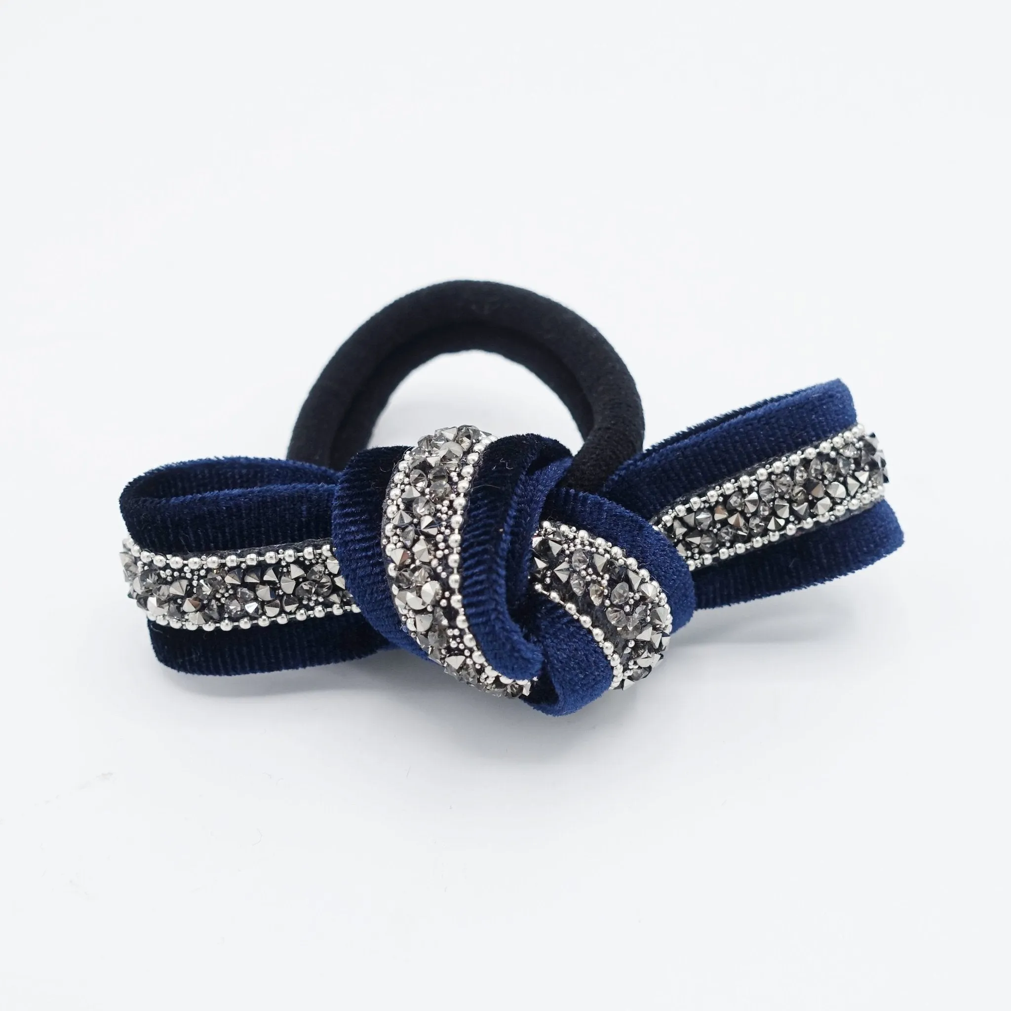 rhinestone embellished  velvet bow knot hair elastic ponytail holder women hair tie