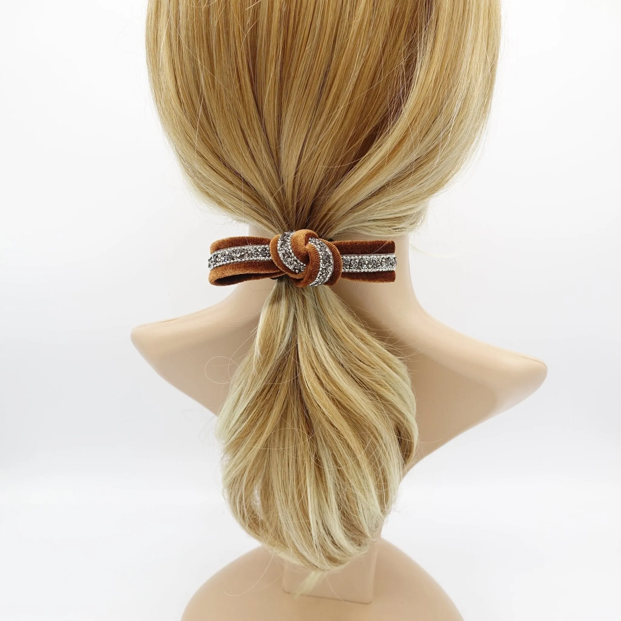 rhinestone embellished  velvet bow knot hair elastic ponytail holder women hair tie