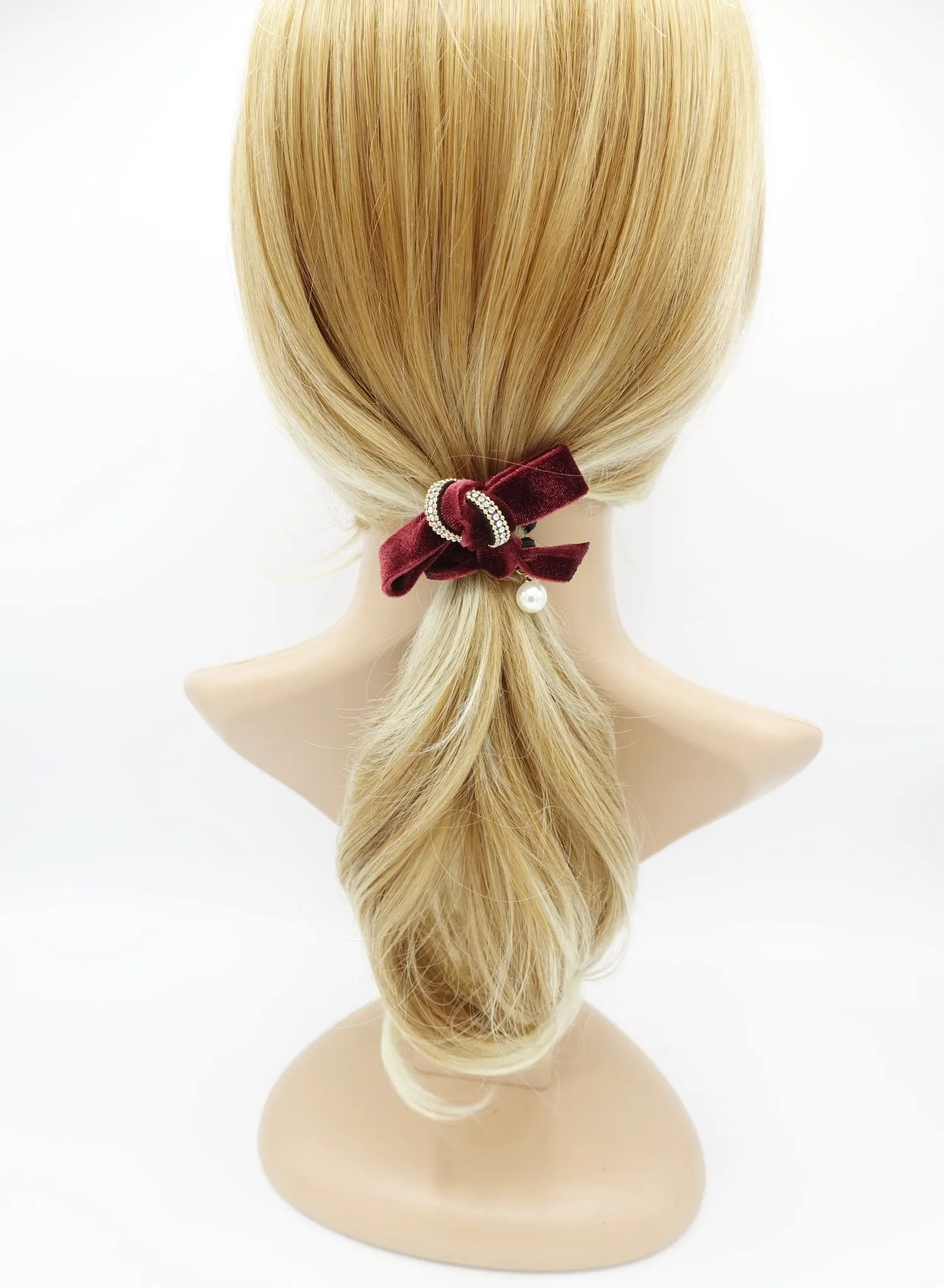 rhinestone velvet double bow knot hair elastic tie ponytail holder