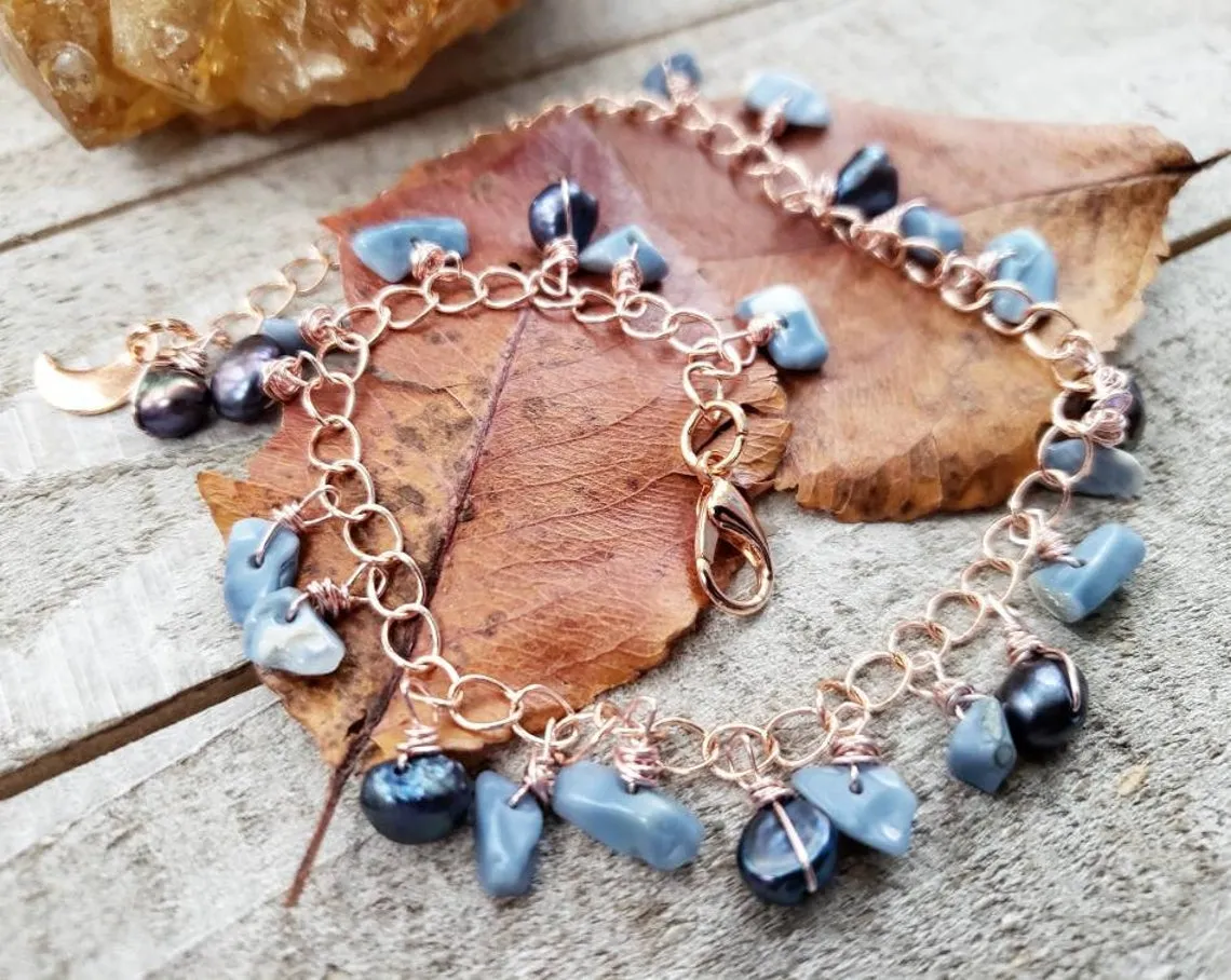 Rose gold opal beaded anklet