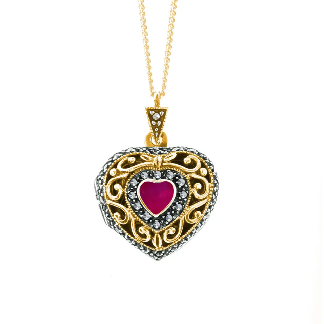 Ruby Vintage Heart Locket Gold   Photos