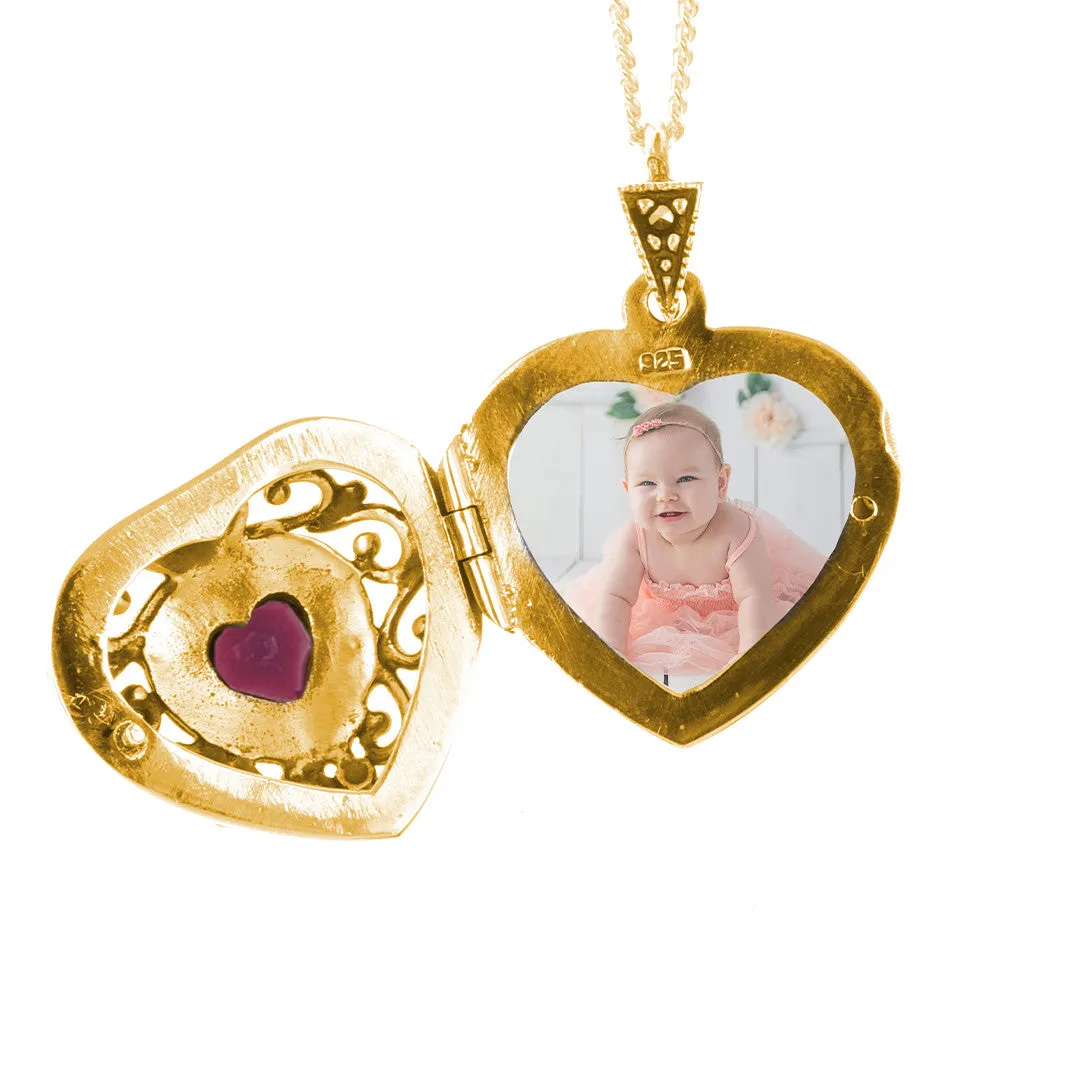 Ruby Vintage Heart Locket Gold   Photos