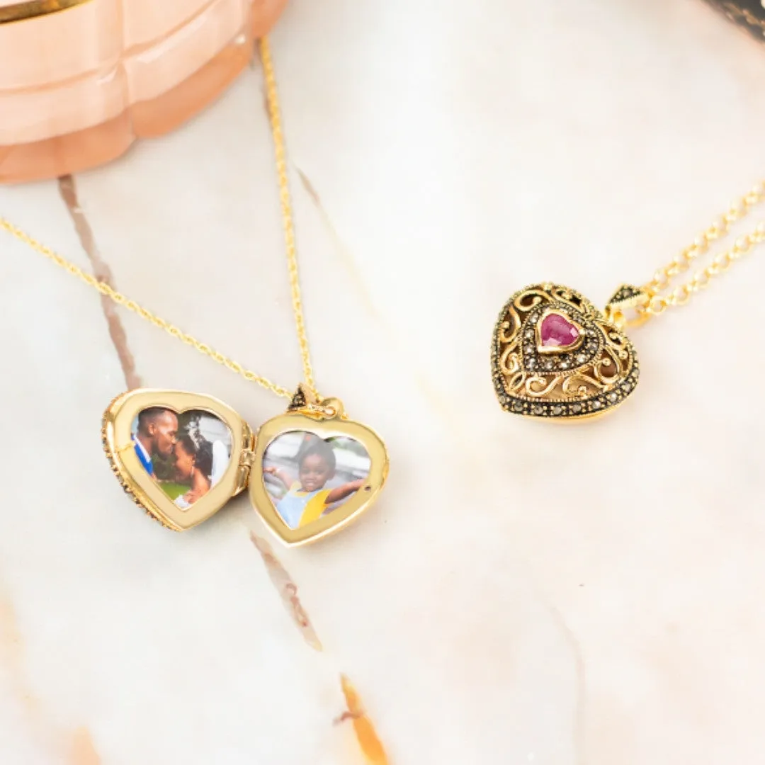 Ruby Vintage Heart Locket Gold   Photos