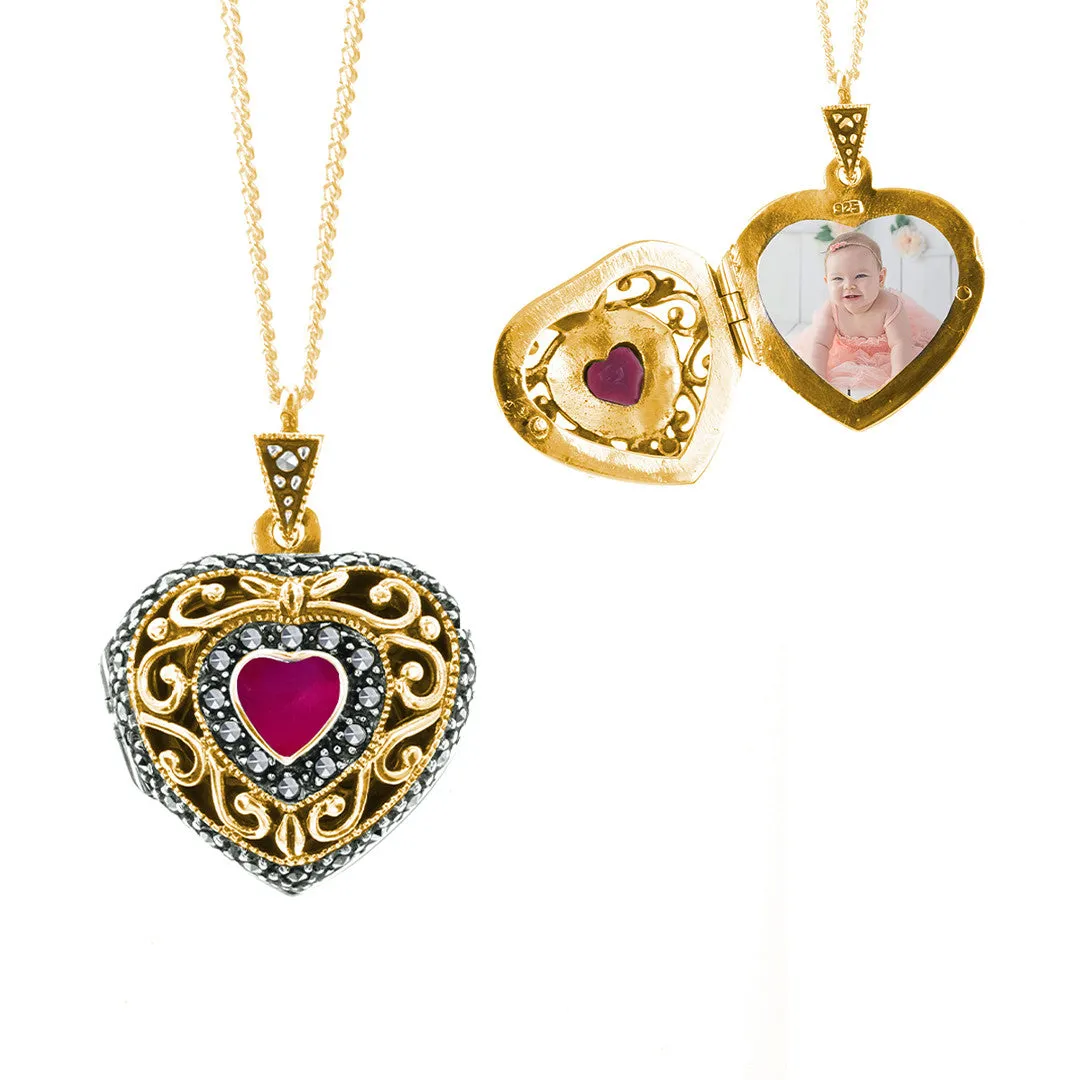 Ruby Vintage Heart Locket Gold   Photos