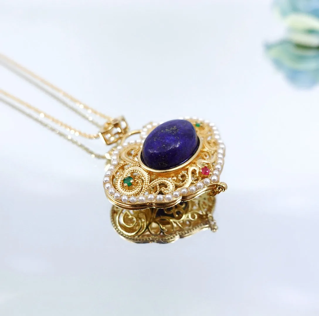 Ruyi Locket Necklace - Lapis