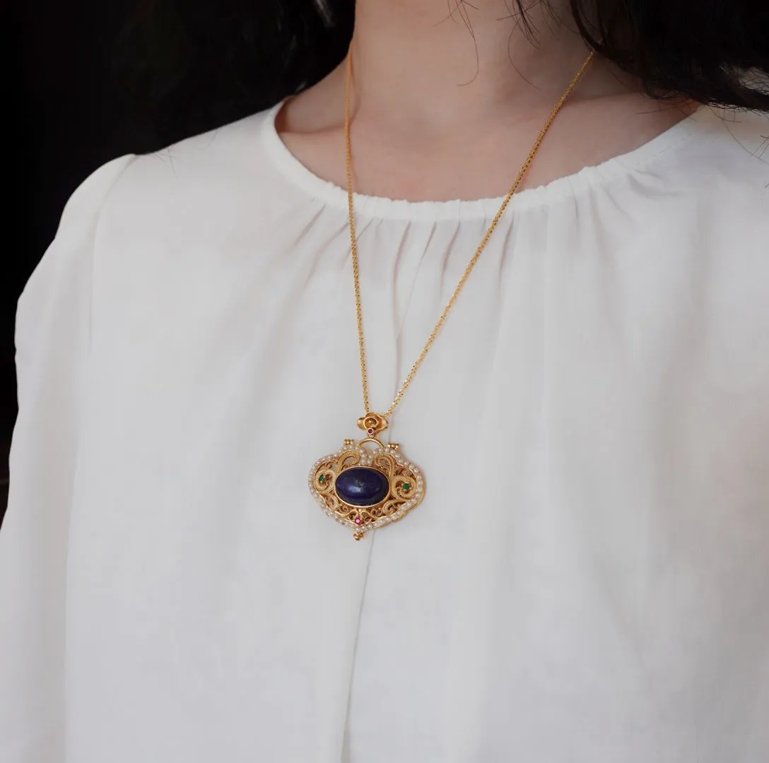 Ruyi Locket Necklace - Lapis