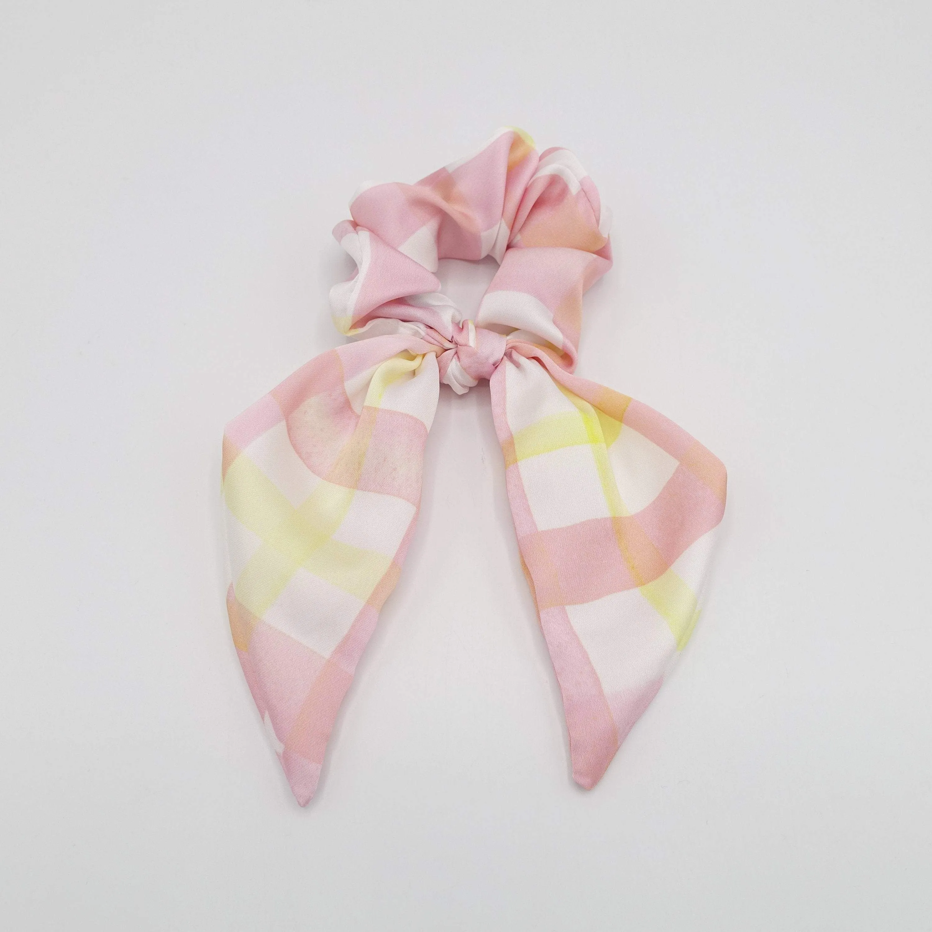 satin print bow knot scrunchies floral check hair elastic scrunchy for women