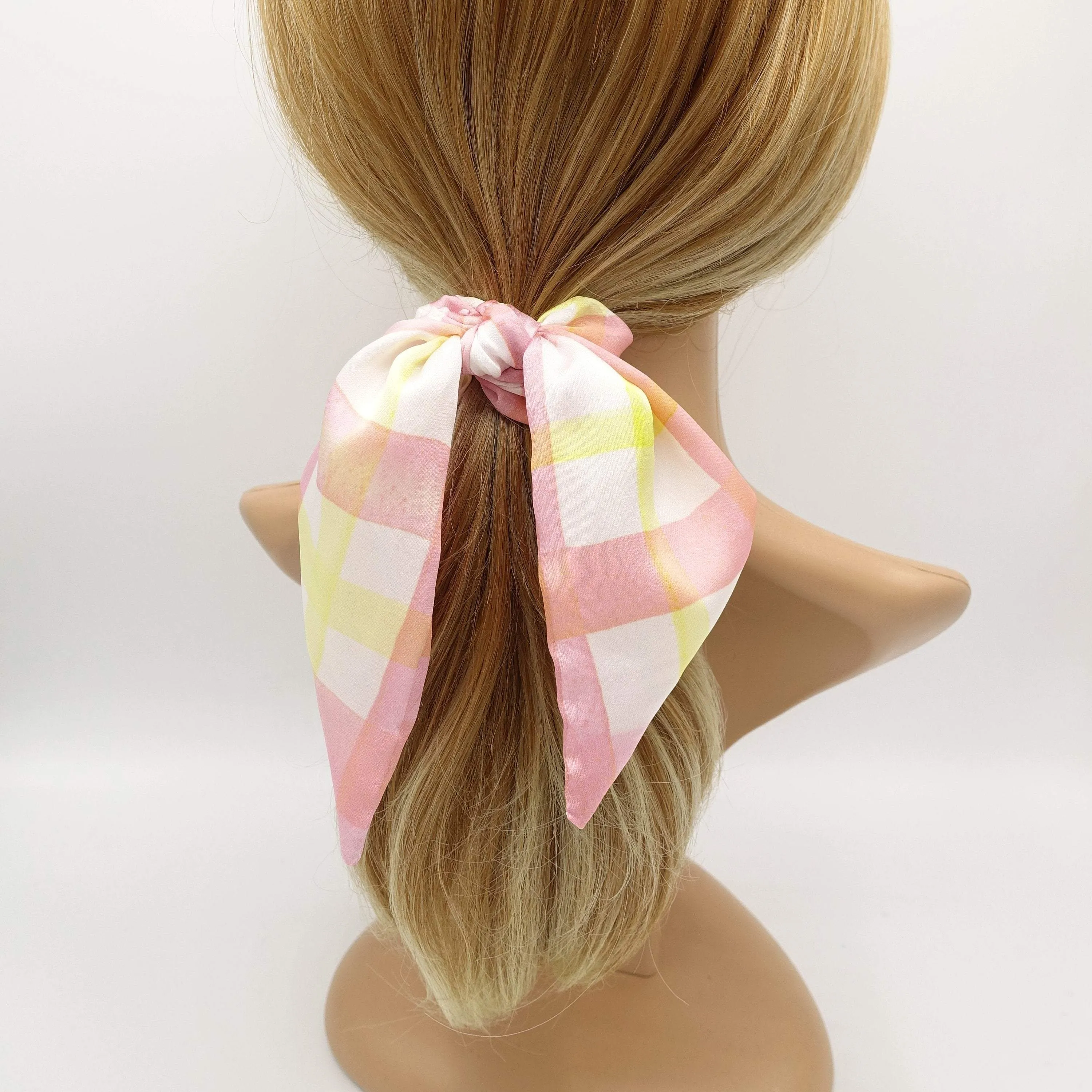 satin print bow knot scrunchies floral check hair elastic scrunchy for women