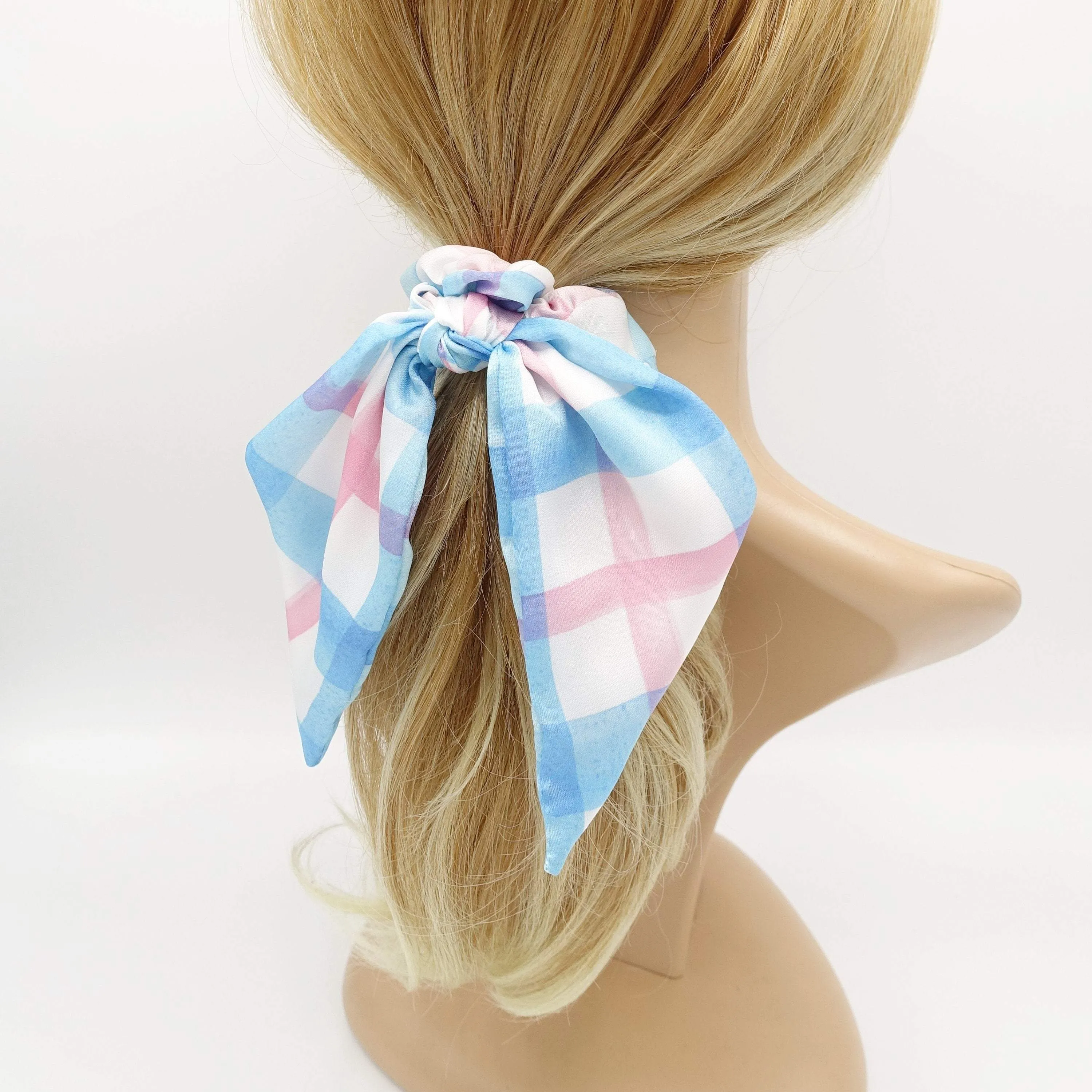 satin print bow knot scrunchies floral check hair elastic scrunchy for women