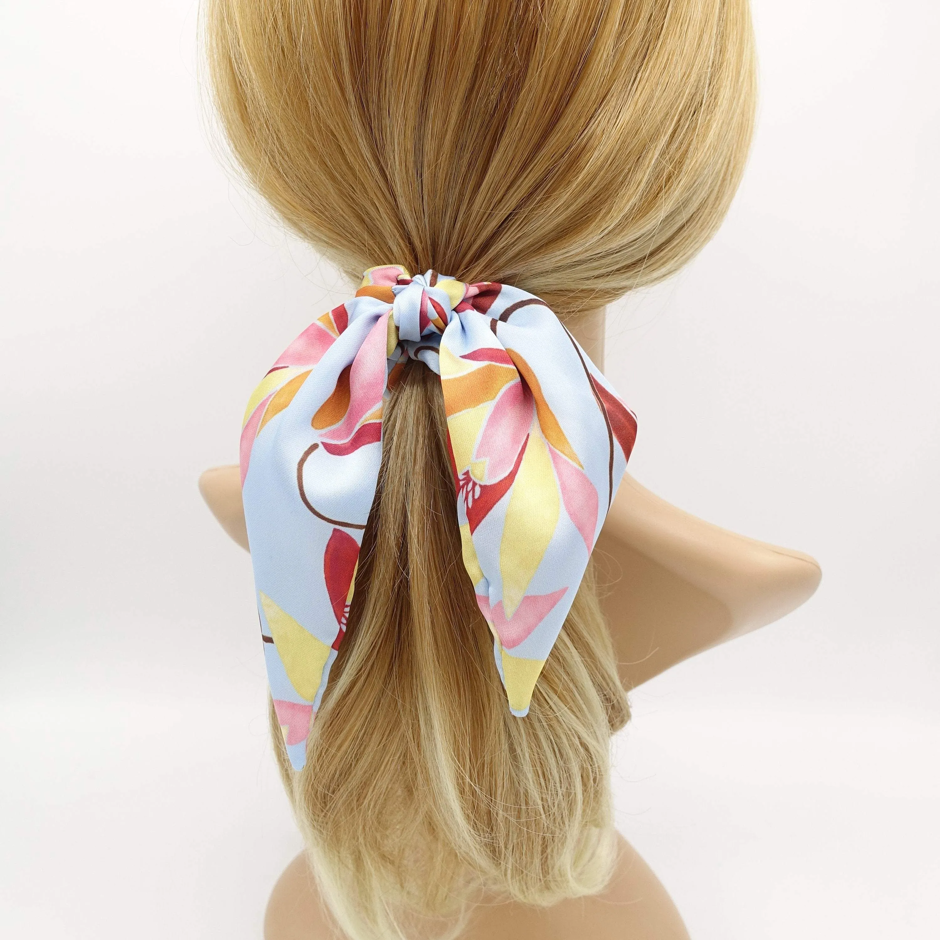 satin print bow knot scrunchies floral check hair elastic scrunchy for women