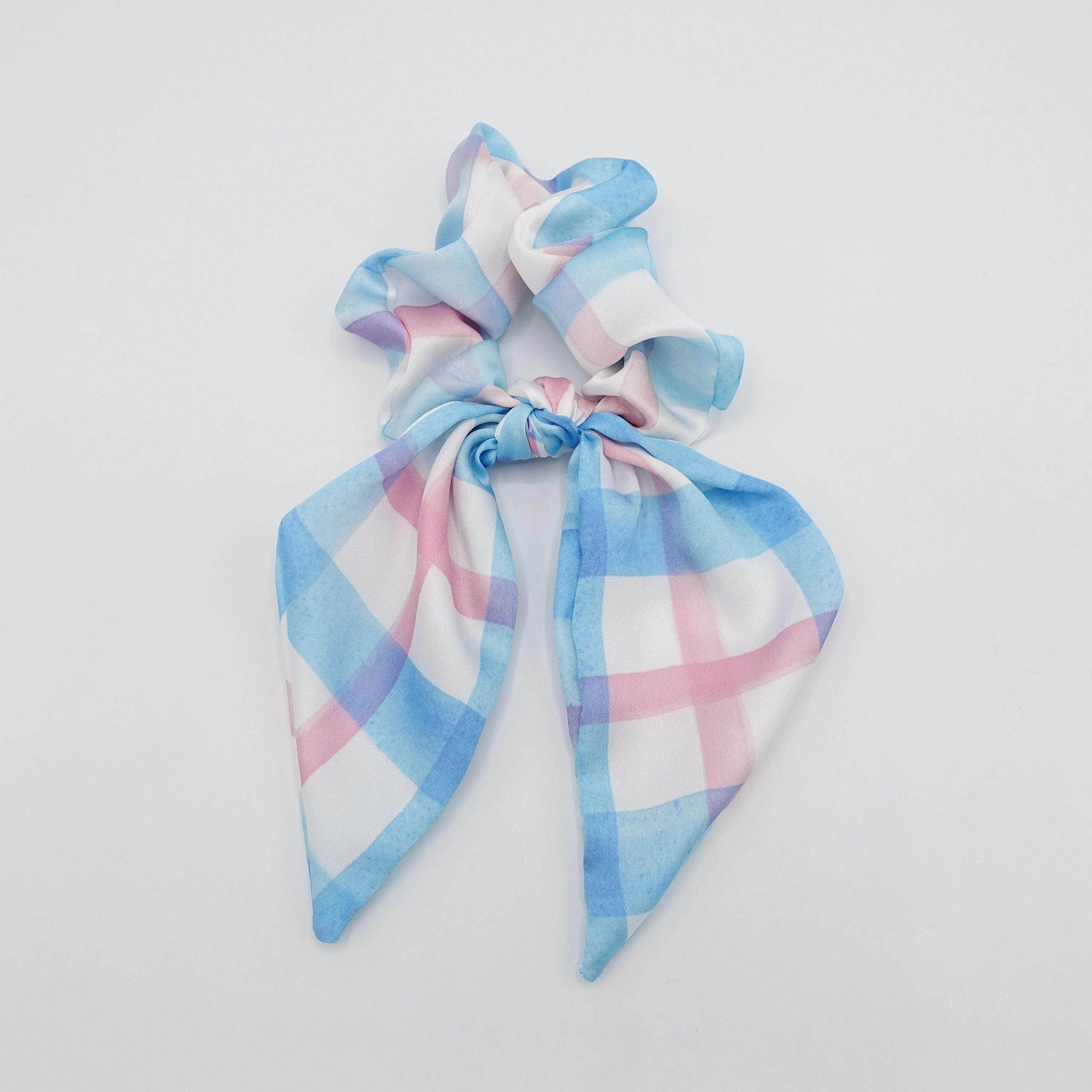 satin print bow knot scrunchies floral check hair elastic scrunchy for women